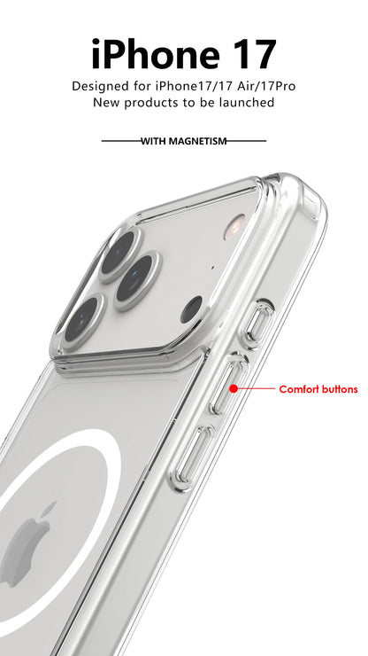 Shockproof For Magsafe Clear Magnetic Wireless Charge Case For iPhone 17 Air 17 Pro Max Hybird Hard Acrylic Back Cover Bumper