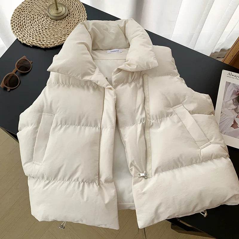 Women Fashion Autumn Stand Collar Elegant Down Coats Warm Outerwear Casual Belt Sleeveless Winter Women Vests Jackets - Tamnz