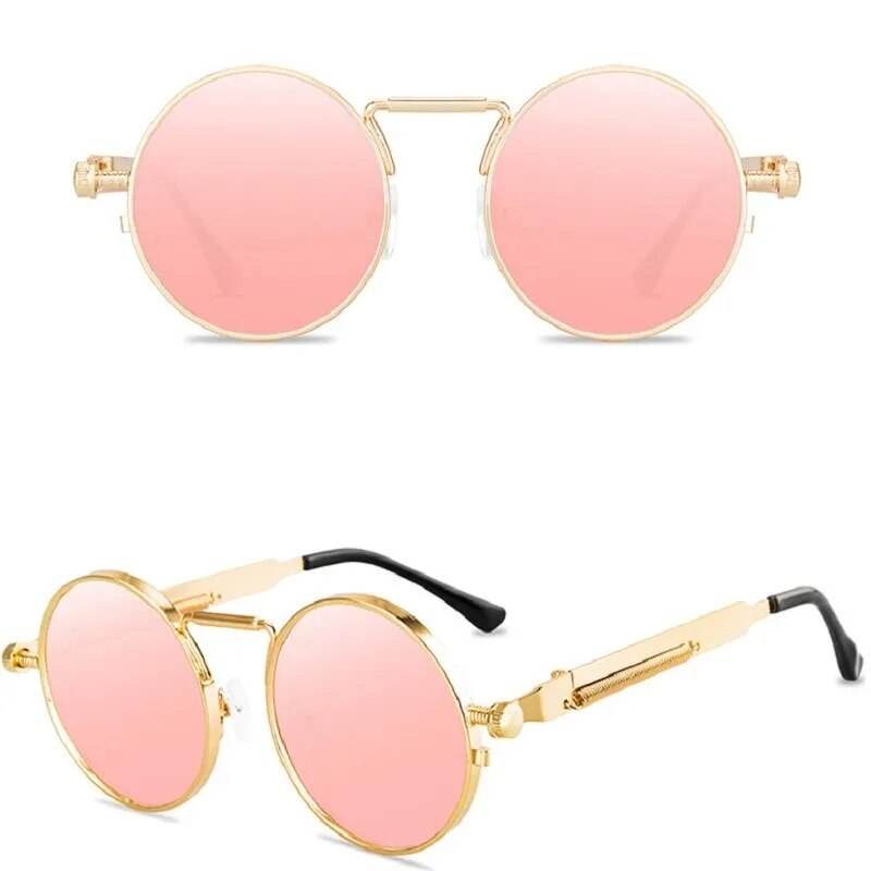 Retro Punk Style Sunglasses Colorful Round Metal Frame Sunglasses - Tamnz