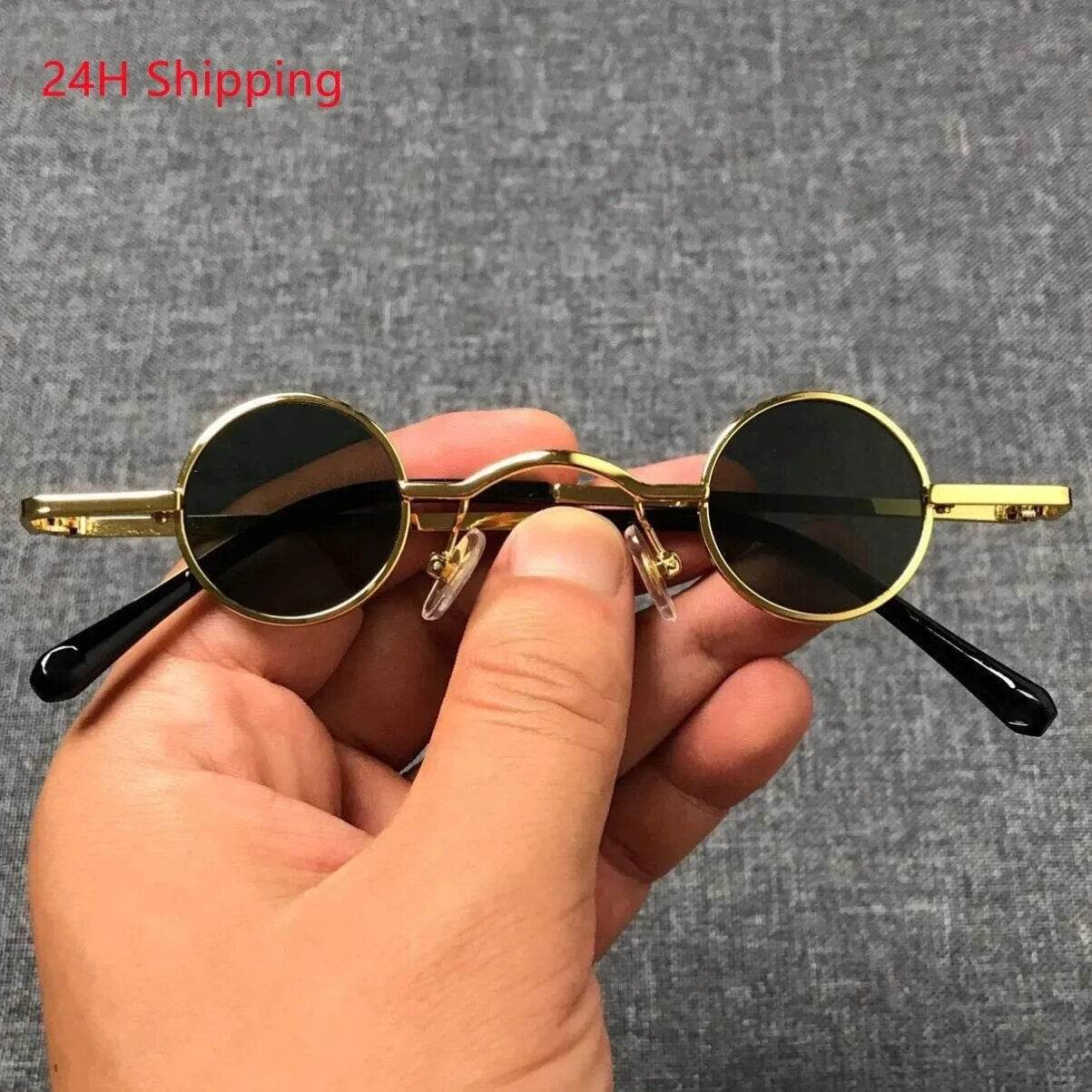 Punk Round Retro Shades For Men And Women Ultra Small Frame Hip Hop Style - Tamnz