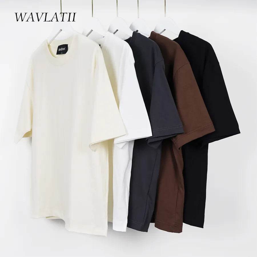 WAVLATII Oversized Summer T shirts for Women Men Brown Casual Female Korean Streetwear Tees Unisex Basic Solid Young Cool Tops - Tamnz