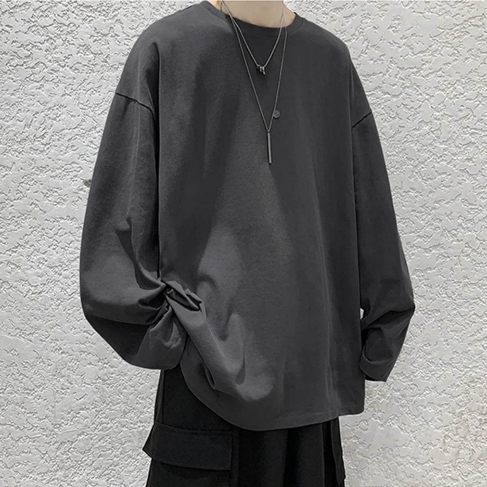 Men's Oversized T-shirt Man Long sleeves Pure Color Men t shirt T-shirts For Male Female Tops - Tamnz