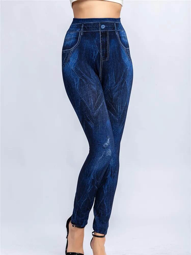 Gym Leggins High Waist Elastic Butterfly Pritned Pencil Pants Faux Denim Leggings Female New Design Hot Sale - Tamnz