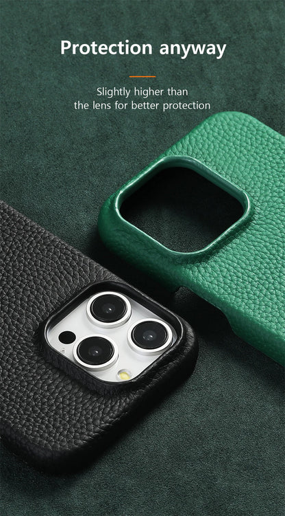 for Magsafe Case for iPhone 17 15 16 Pro Max Air 16Pro Natural Cowhide Lychee Leather Magnetic Protector Luxury Phone Back Cover