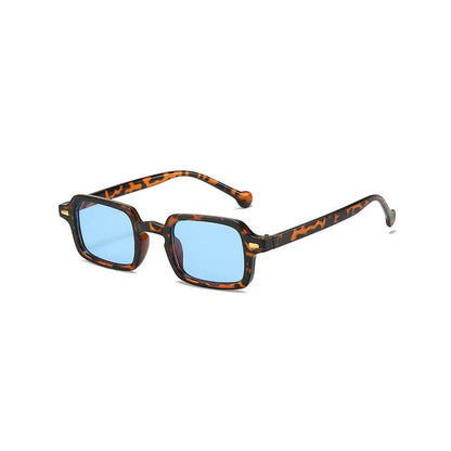 Fashion Square Sunglasses Women Retro Rivets Decoration Gradient Shades UV400 Men Leopard Blue Sun Glasses - Tamnz