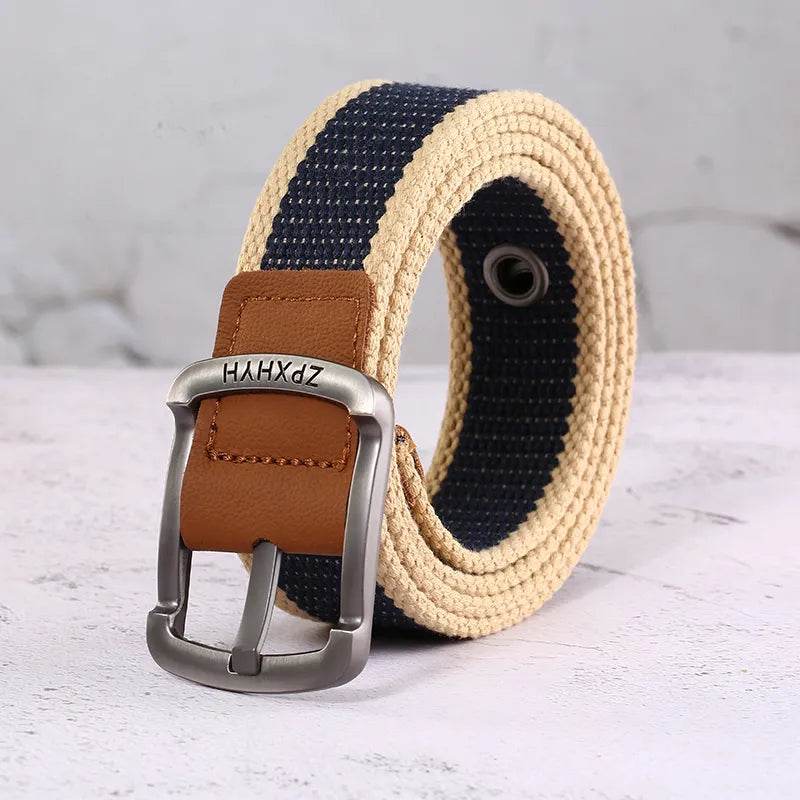 Outdoor Canvas Men's Belt Solid Color Black and Red Striped Woven Alloy Pin Buckle Sports Overalls Belt for Men Wholesale - Tamnz