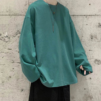 Men's Oversized T-shirt Man Long sleeves Pure Color Men t shirt T-shirts For Male Female Tops - Tamnz