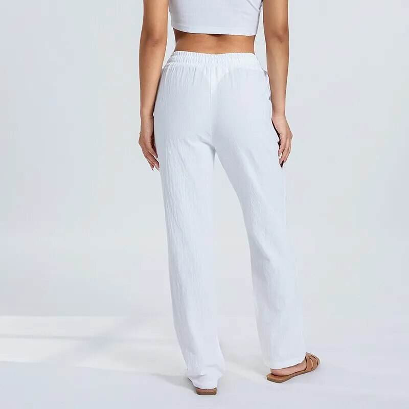 Womens Loose Trousers Casual Solid Color Wide Leg Trousers Drawstring Design Fashion Pants - Tamnz