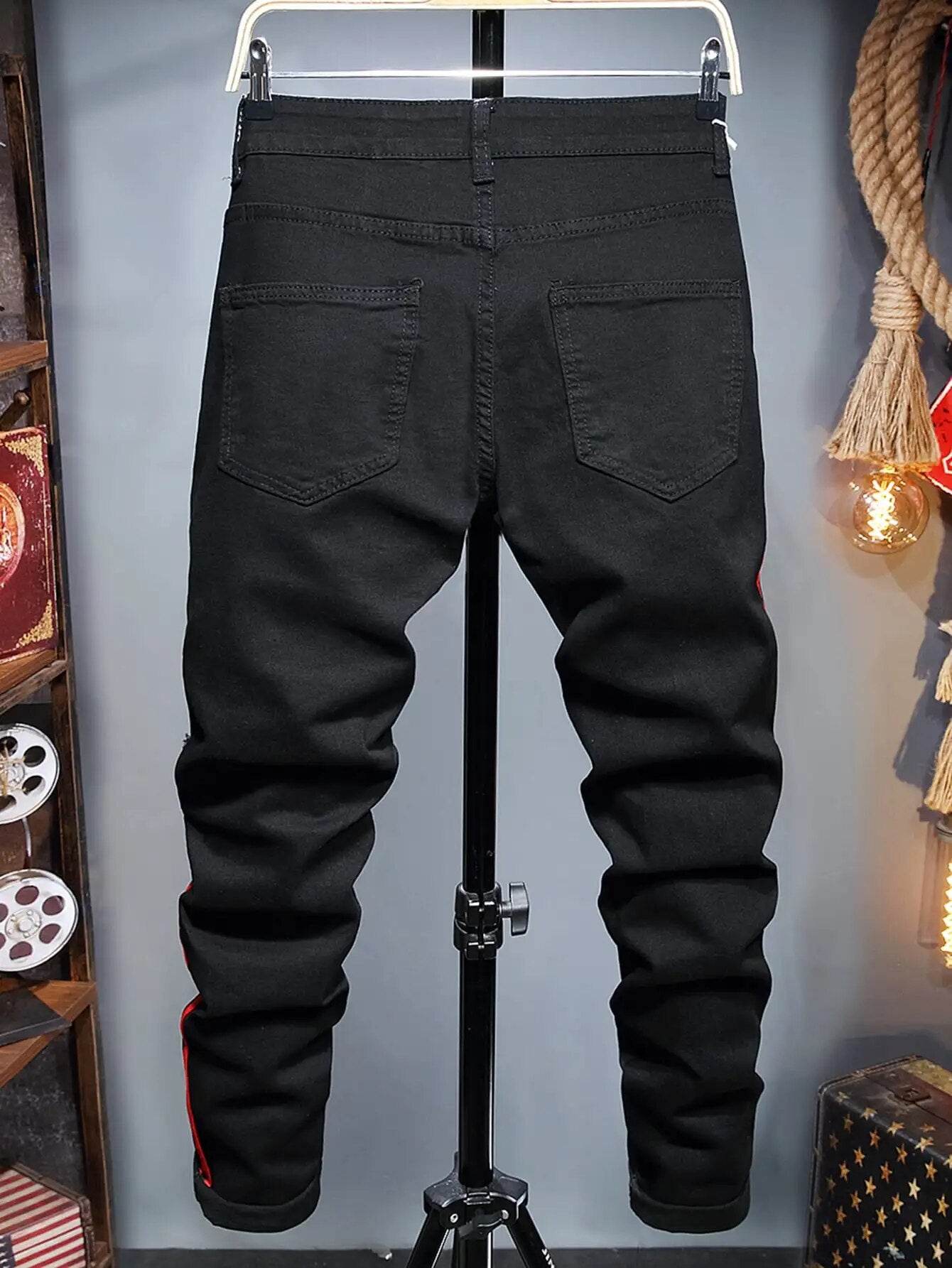 NEW Trendy Men's Street All-match Jeans Hot Mens Skinny Stretch Denim Pants Distressed Ripped Freyed Slim Fit Jeans Trousers - Tamnz