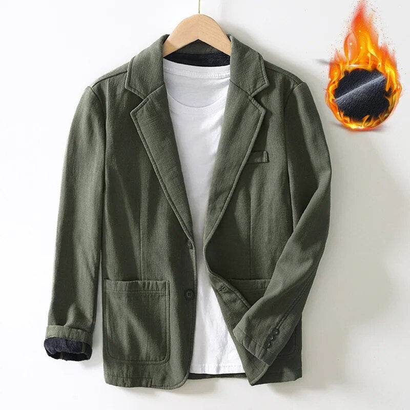 Autumn Winter New Casual Plush and Thickened Warm Suit Jacket for Men Ramie Loose Vintage Blazers for Men BL088 - Tamnz