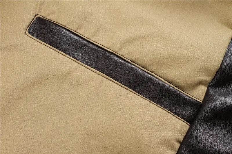 Winter Vintage Leather Jacket Men Oversized Streetwear Removable Fur Collar Flight Motorcycle Bomber Padded Air Force Coats - Tamnz