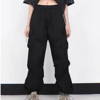 Women Y2K Cargo Pants Casual Harajuku Low Waist Drawstring Sweatpant Solid Drawstring Parachute Trousers Oversized Pants Jogger - Tamnz