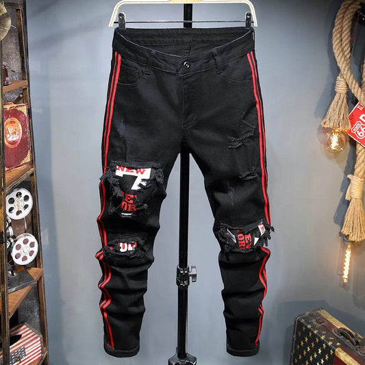 NEW Trendy Men's Street All-match Jeans Hot Mens Skinny Stretch Denim Pants Distressed Ripped Freyed Slim Fit Jeans Trousers - Tamnz