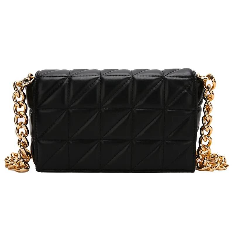 Woman Bags Quilted Shoulder Bags For Women Shiny Gold Handbag Metal Chain Small Single Shoulder Bag - Tamnz
