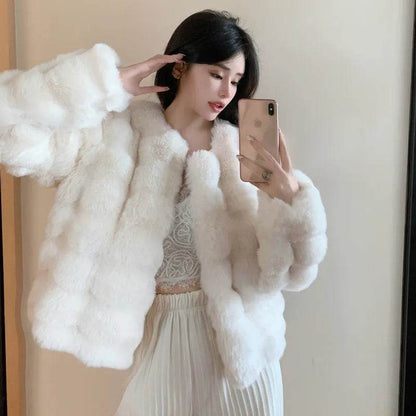 Winter Fashion Faux Fur Coat Women Korea Fashion Warm Feather Coats Cardigan Short Outercoat Lady Party Elegant Outfits - Tamnz