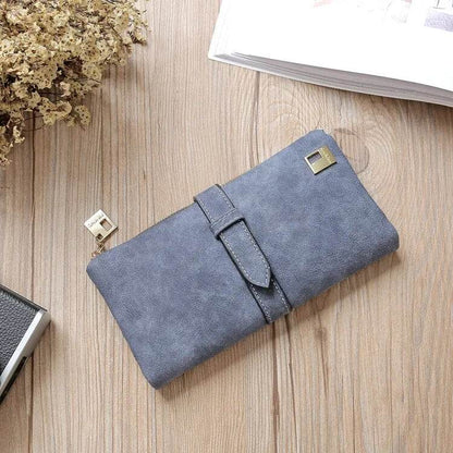Solid Drawstring Nubuck Leather Zipper Long Women Wallet Phone Bag Luxury Brand Wallets Designer Purse Card Holder Clutch - Tamnz