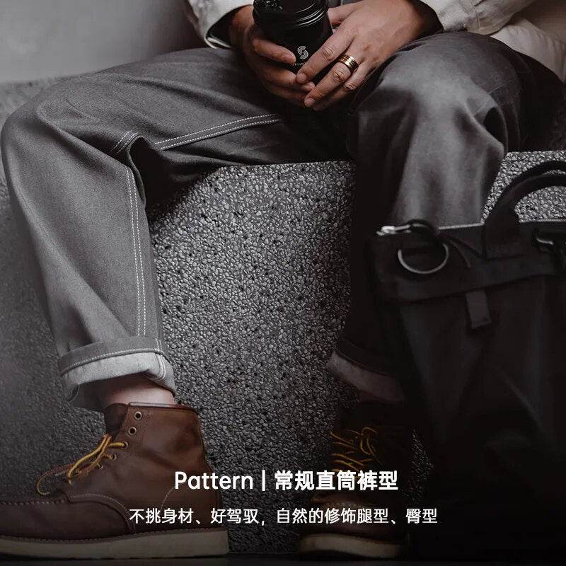 Maden Gray Jeans for Men 13.8 Oz 100% Cotton Regular Straight Fit Vintage Denim Pants Quality Bright Line Trousers 2022 New - Tamnz