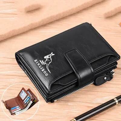 Coin Purse Wallet RFID Blocking Man Leather Wallet Zipper Business Card Holder ID Money Bag Wallet Male - Tamnz