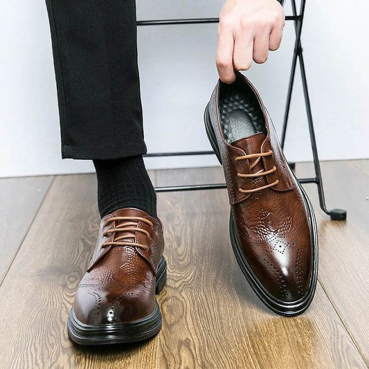 Brown Round Toe Lace-up Party Men's Formal Shoes Pu Leather Dress Shoes - Tamnz