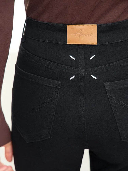 AMII Minimalism 2023 Jeans For Women New Cotton Elastic Denim Bottom Split Waist Pencil Pants Autumn Slim Black Pants 12323099 - Tamnz