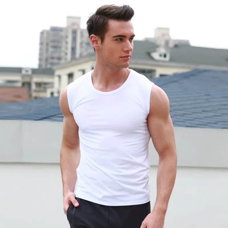 Men Vest Pure Cotton Bodybuilding Motion Outerwear Sweatshirt Undershirt - Tamnz