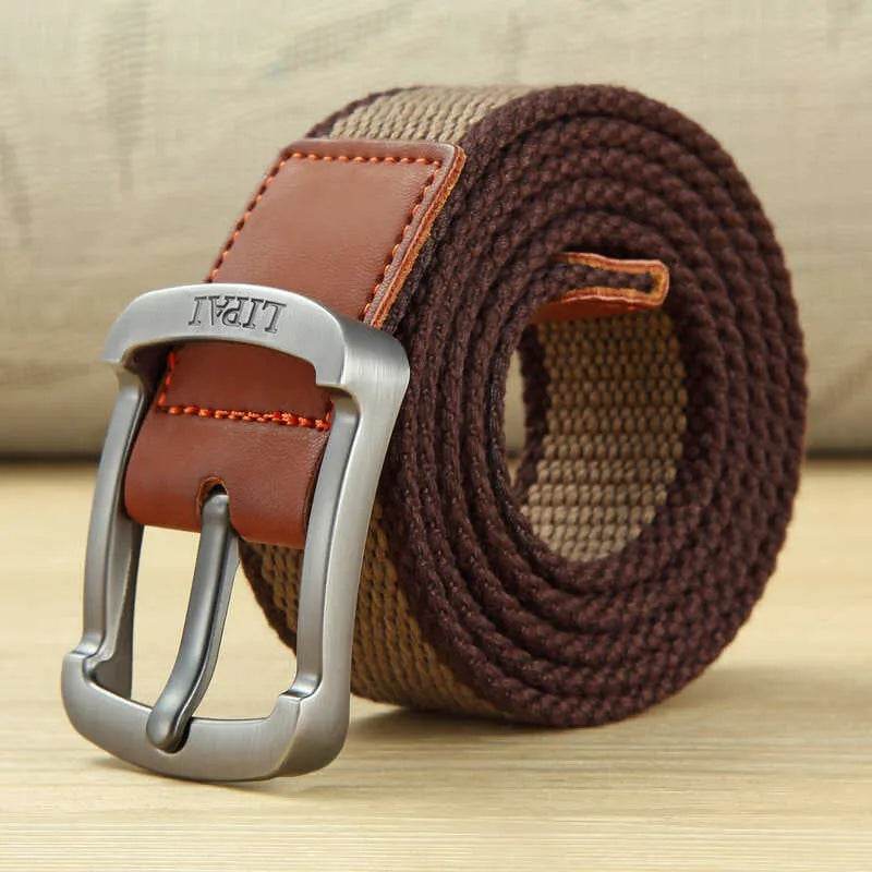 Outdoor Canvas Men's Belt Solid Color Black and Red Striped Woven Alloy Pin Buckle Sports Overalls Belt for Men Wholesale - Tamnz