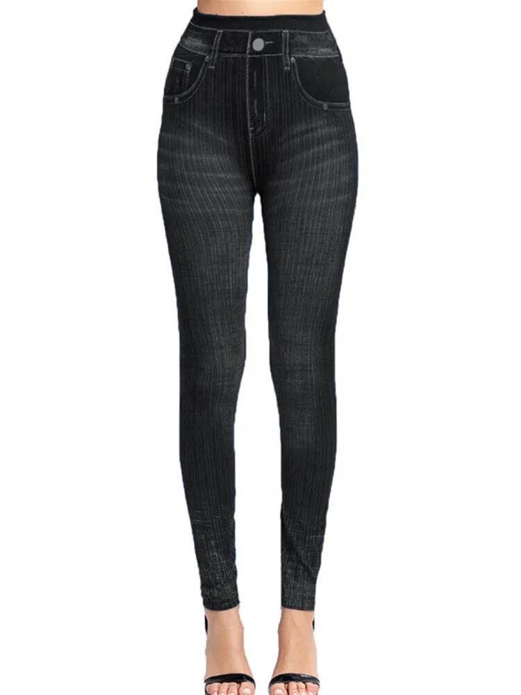 Gym Leggins High Waist Elastic Butterfly Pritned Pencil Pants Faux Denim Leggings Female New Design Hot Sale - Tamnz