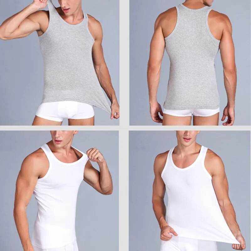 Men's Vest Pure Cotton Undershirts Bodybuilding Motion Outerwear Sweatshirt Elastic Large Size Male Underwear Black White Gray - Tamnz