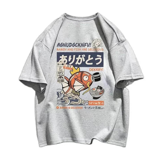 2024 Summer Men's T-shirt Funny Magikarp Printed T-shirt Casual Sports Fashion Short Sleeve Oversized Tee Shirt Men Clothes - Tamnz