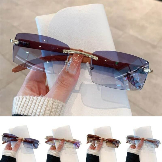 Rectangle Fashion Rimless Sunglasses Frameless Retro Vintage Trendy - Tamnz