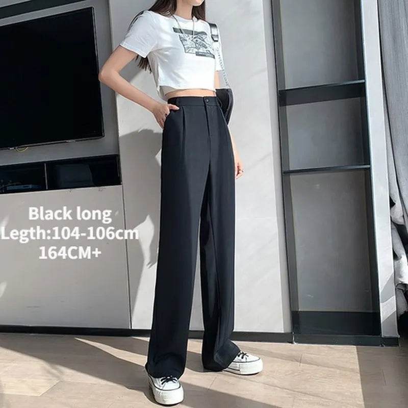 Casual High Waist Loose Wide Leg Pants for Women Spring Autumn New Female Floor-Length White Suits Pants Ladies Long Trousers - Tamnz