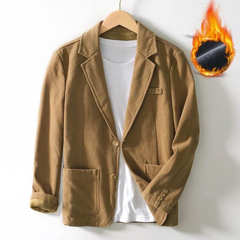 Autumn Winter New Casual Plush and Thickened Warm Suit Jacket for Men Ramie Loose Vintage Blazers for Men BL088 - Tamnz