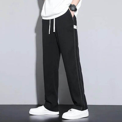 Summer Soft Lyocell Fabric Men's Jeans Thin Loose Straight Pants Drawstring Elastic Waist Korea Casual Trousers Plus Size M-5XL - Tamnz