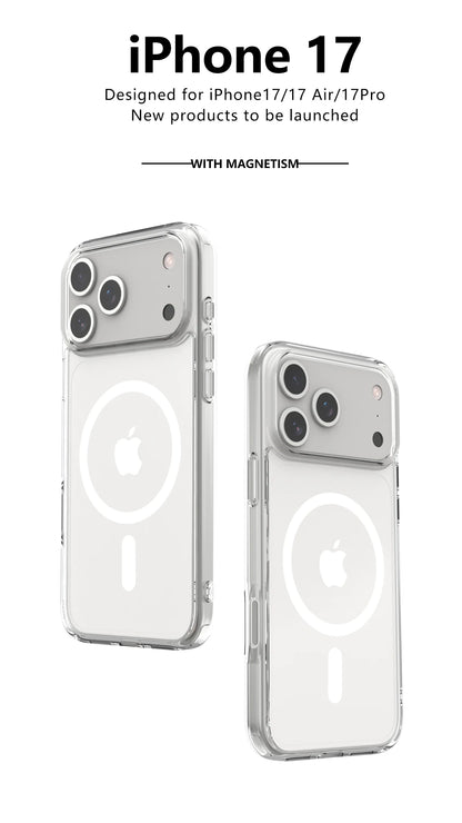 Shockproof For Magsafe Clear Magnetic Wireless Charge Case For iPhone 17 Air 17 Pro Max Hybird Hard Acrylic Back Cover Bumper