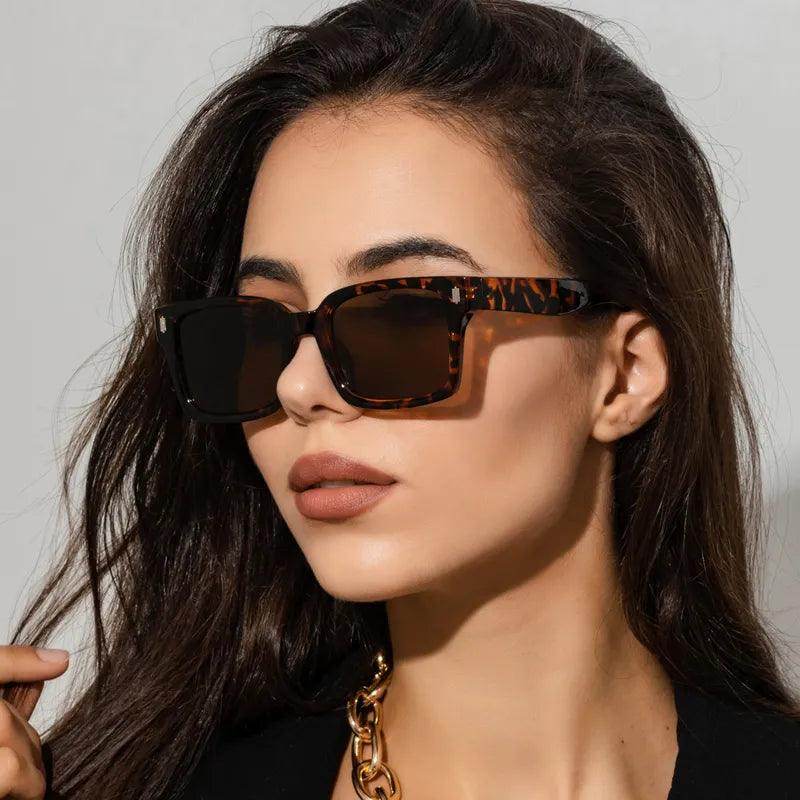 Retro Square Black Lens Sunglasses Women Luxury Brand Designer Fashion Rectangle Eyewear - Tamnz