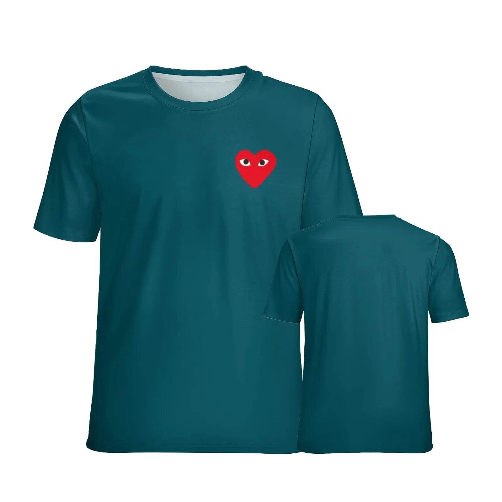 Japanese Designer Brand Y2k Harajuku Red Heart Kawakubo T-shirt Couple Fashion Short sleeve Casual Loose Top Clothes - Tamnz