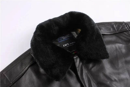 Winter Vintage Leather Jacket Men Oversized Streetwear Removable Fur Collar Flight Motorcycle Bomber Padded Air Force Coats - Tamnz