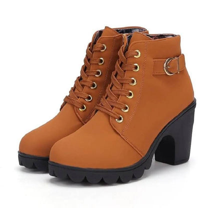 Spring Winter Women Pumps Boots High Quality Lace-up European Ladies Shoes PU High Heels Boots Fast Delivery - Tamnz