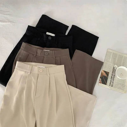 High Waist Women Suit Pants Fall Straight Office Ladies Korean Fashion Trousers Casual Button Loose Female Black Pants New - Tamnz