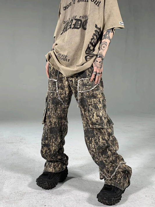 Maple Leaf Cargo Pants Tassels Distressed Camouflage Jeans Y2k Men’s Jeans Men Clothing Baggy Jeans - Tamnz