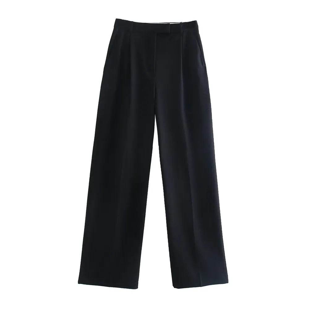 Fashion With Darts Front Pockets Wide Leg Pants Vintage High Waist Zipper Fly Female Trousers Mujer - Tamnz