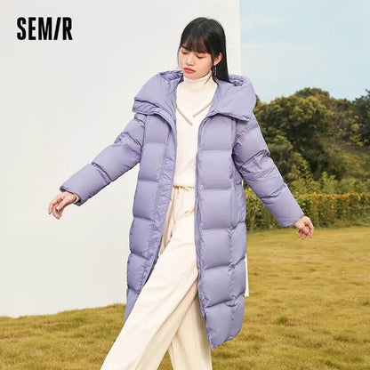 Semir Long Down Jacket Women Waterproof Hooded Coat Winter New Loose Girls Jacket Multi-Color Thick Windbrake Down Coat - Tamnz