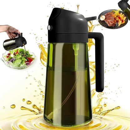 2 in 1 Olive Oil Dispenser Bottle 470ml Light-Blocking Dark Oil Sprayer for Cooking for Kitchen Dark Green Glass Oil Bottle