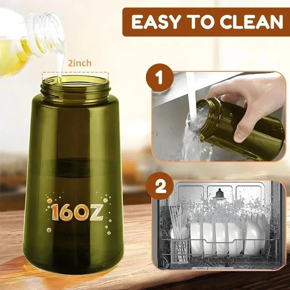 2 in 1 Olive Oil Dispenser Bottle 470ml Light-Blocking Dark Oil Sprayer for Cooking for Kitchen Dark Green Glass Oil Bottle
