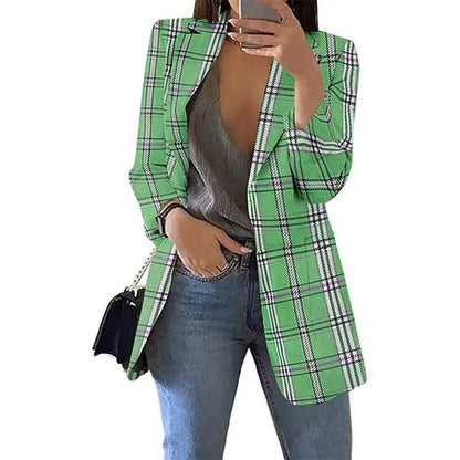Autumn/Winter Fashion Women's Cardigan Collar Plaid Slim Fit Suit Coat - Tamnz