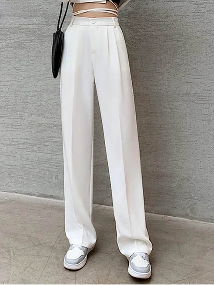 Casual High Waist Loose Wide Leg Pants for Women Spring Autumn New Female Floor-Length White Suits Pants Ladies Long Trousers - Tamnz