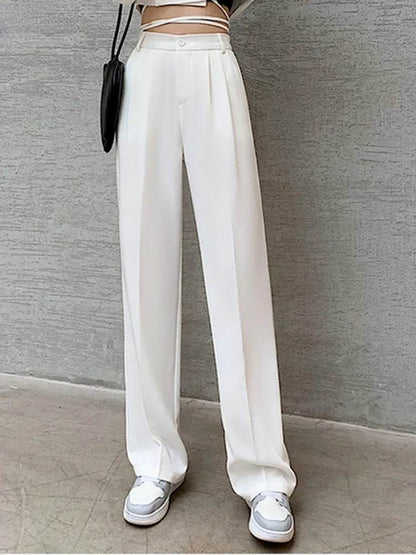 Casual High Waist Loose Wide Leg Pants for Women Spring Autumn New Female Floor-Length White Suits Pants Ladies Long Trousers - Tamnz