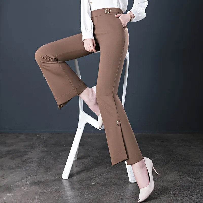 Elastic High Waist Flared Pants Women's Spring and Autumn New Loose Casual Trousers Black Fashionable Flared Pants - Tamnz