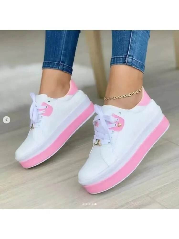 Women's Vulcanized Shoes Sports Shoes Outdoor Platform Shoes Female Casual PU Fashion Lace-Up Sneakers Women Wedge Flats - Tamnz