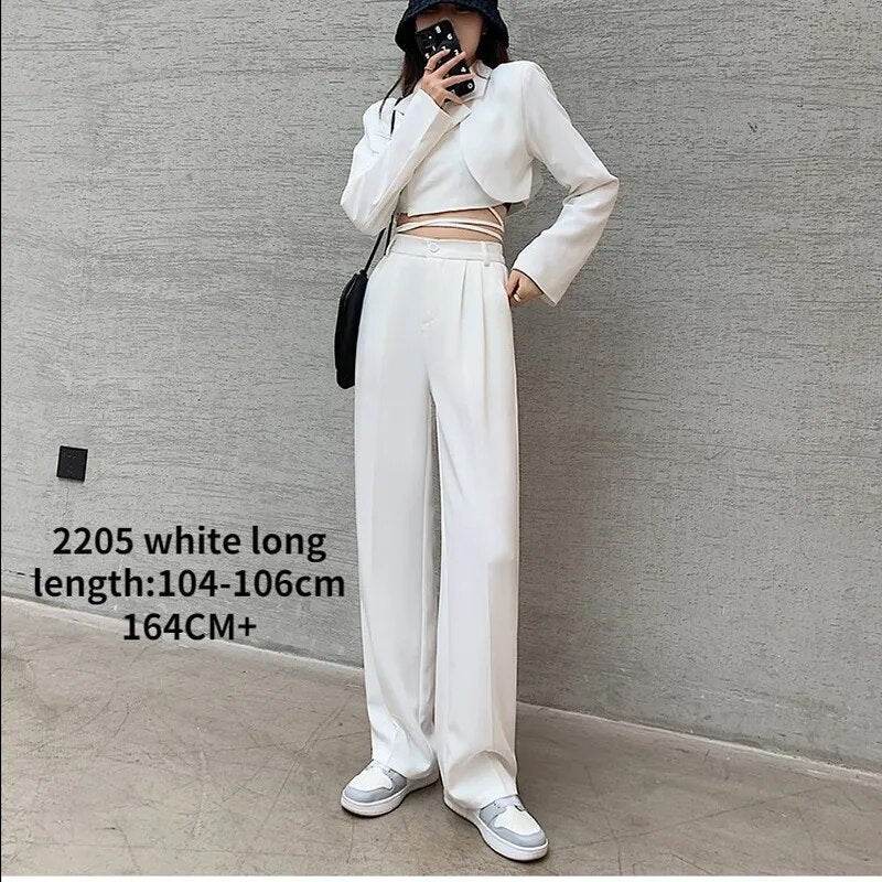 Casual High Waist Loose Wide Leg Pants for Women Spring Autumn New Female Floor-Length White Suits Pants Ladies Long Trousers - Tamnz